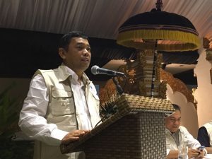 Deputi Koordinasi Bidang Sumber Daya Alam dan Jasa Kementerian Koordinator Bidang Kemaritiman Agung Kuswandono memberikan kaynote speech nya dalam Sosialisasi Aplikasi Yachters di Puri Santrian Hotel Sanur, Bali 22 September 2016