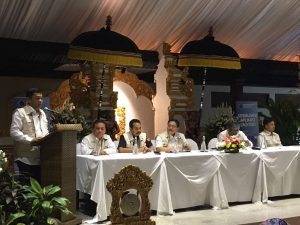 Deputi Koordinasi Bidang Sumber Daya Alam dan Jasa Kementerian Koordinator Bidang Kemaritiman Agung Kuswandono memberikan kaynote speech nya dalam Sosialisasi Aplikasi Yachters di Puri Santrian Hotel Sanur, Bali 22 September 2016