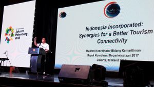 Menteri Koordinator Bidang Kemaritiman Luhut B Pandjaitan hadiri sekaligus memberikan keynote speaker di acara Rakornas Kepariwisataan I Tahun 2017 di Hotel Borobudur Jakarta (30/3)