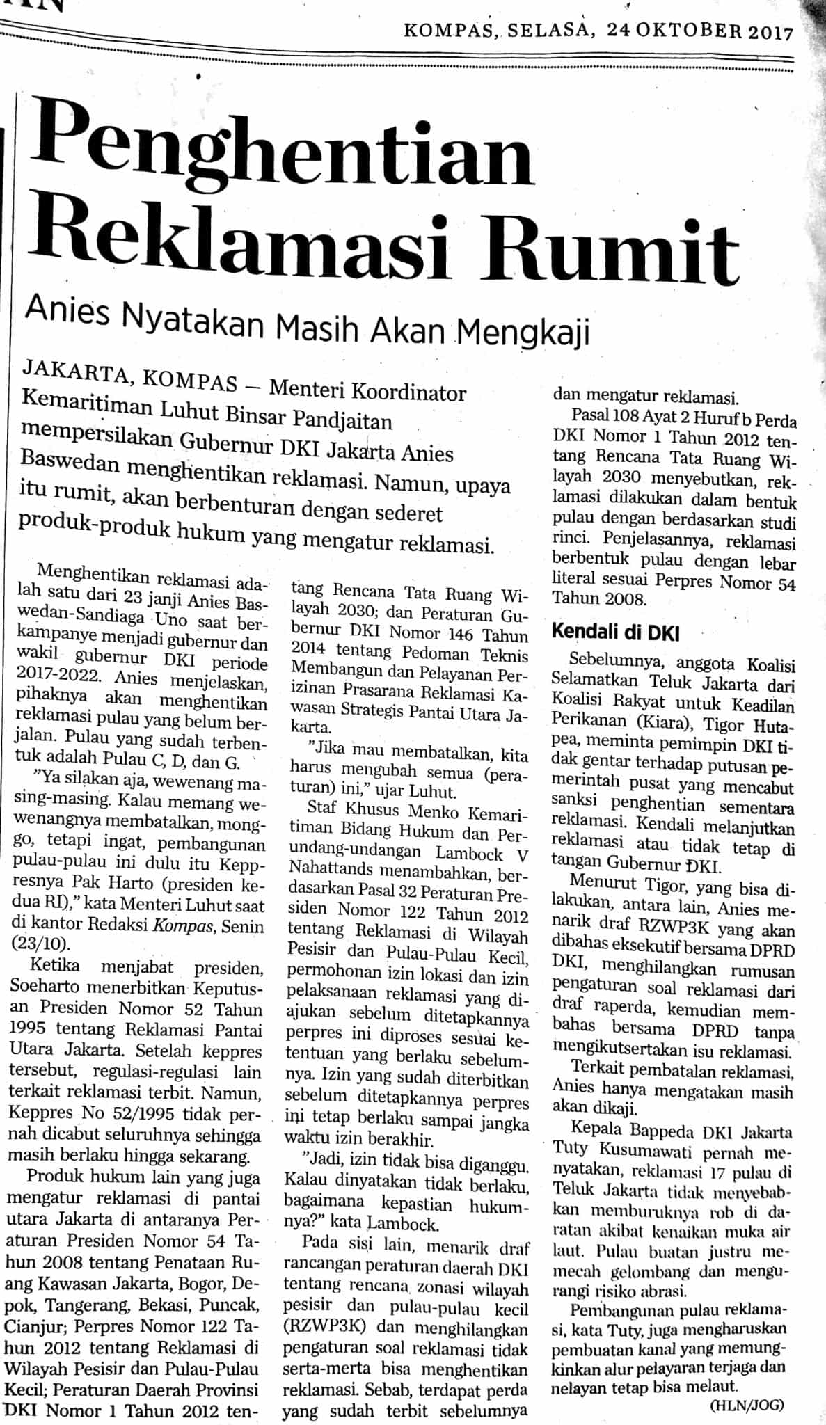 Penghentian Reklamasi Rumit Penghentian Reklamasi Rumit