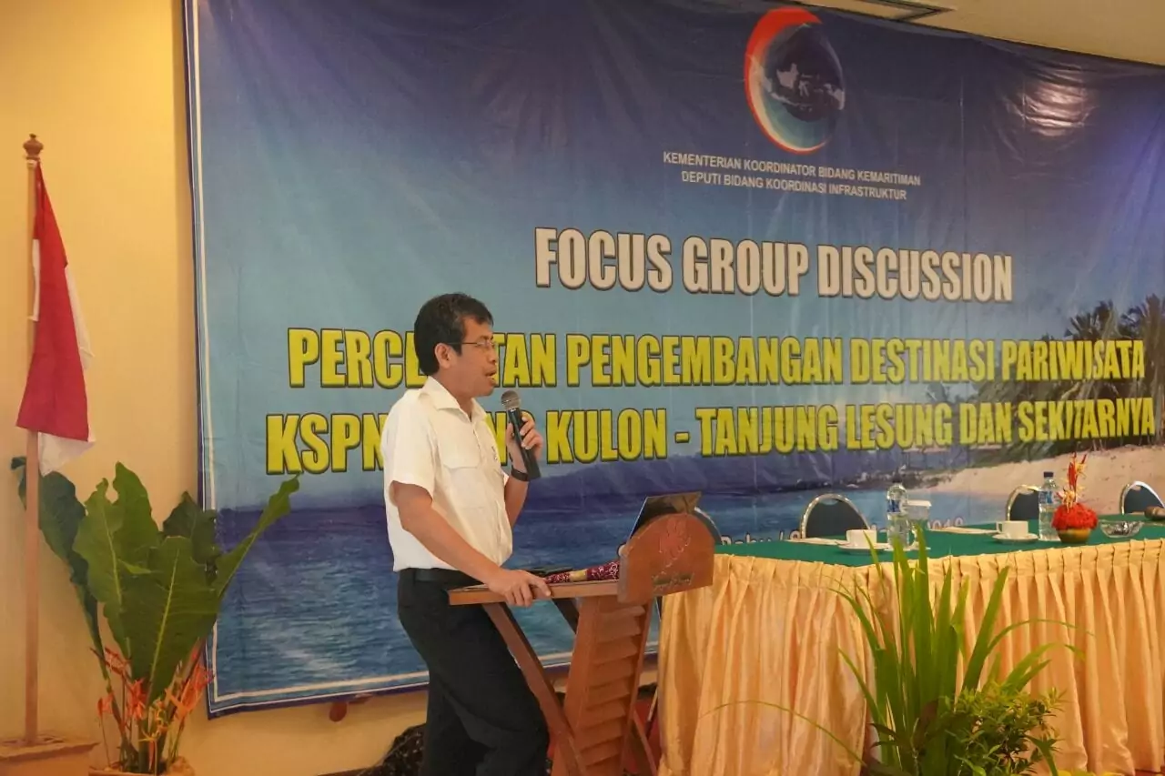 FGD Percepatan Pengembangan Destinasi KSPN Pariwisata Ujung Kulon - Tanjung Lesung dan sekitarnya dibuka resmi oleh Asdep Bidang Infrastruktur Pelayaran, Perikanan dan Pariwisata mewakili Deputi 3 FGD Percepatan Pengembangan Destinasi KSPN Pariwisata Ujung Kulon - Tanjung Lesung dan sekitarnya dibuka resmi oleh Asdep Bidang Infrastruktur Pelayaran, Perikanan dan Pariwisata mewakili Deputi 3