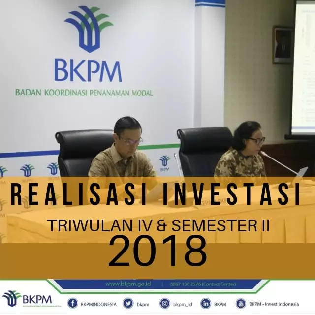 Total Realisasi Investasi Tahun 2018 sebesar Rp 721,3 trilliun, Naik 4,1% Total Realisasi Investasi Tahun 2018 sebesar Rp 721,3 trilliun, Naik 4,1%