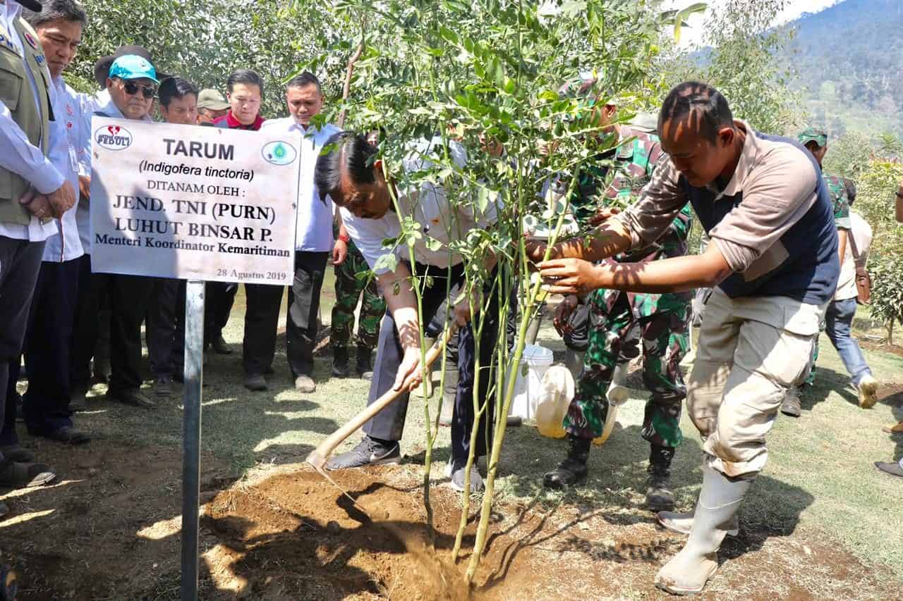 Menko Luhut Melakukan Penanaman Bibit Pohon serta Kunjungan ke Tempat Pembuatan Sereh Wangi Citarum Harum, Citarum, Jawa Barat