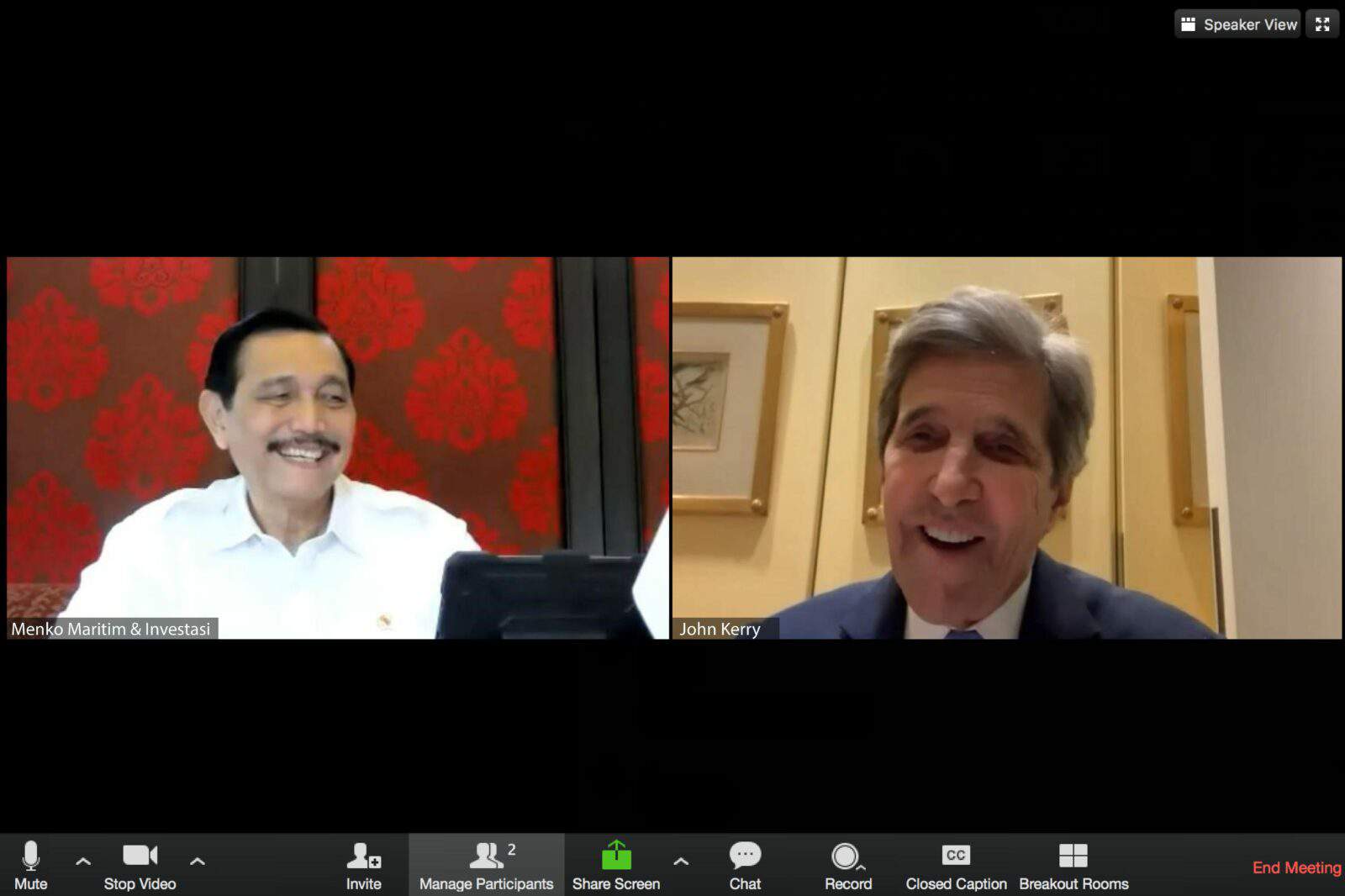 Menko Luhut Bertemu dengan Utusan Khusus Presiden Amerika Serikat untuk Iklim, John Kerry Menko Luhut Bertemu dengan Utusan Khusus Presiden Amerika Serikat untuk Iklim, John Kerry