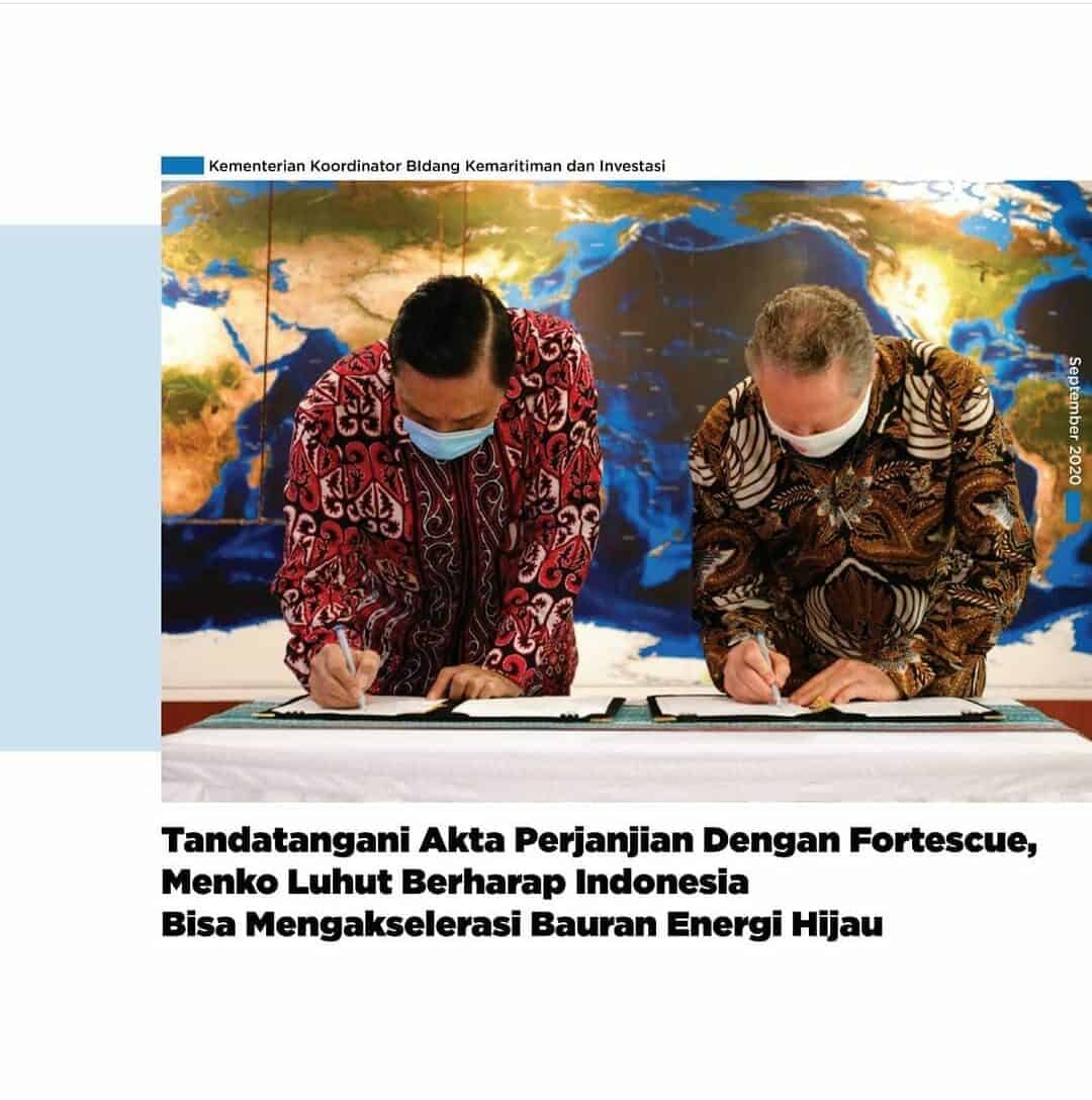 Tandatangani Akta Perjanjian Dengan Fortescue, Menko Luhut Berharap Indonesia Bisa Mengakselerasi Bauran Energi Hijau Konsep Otomatis