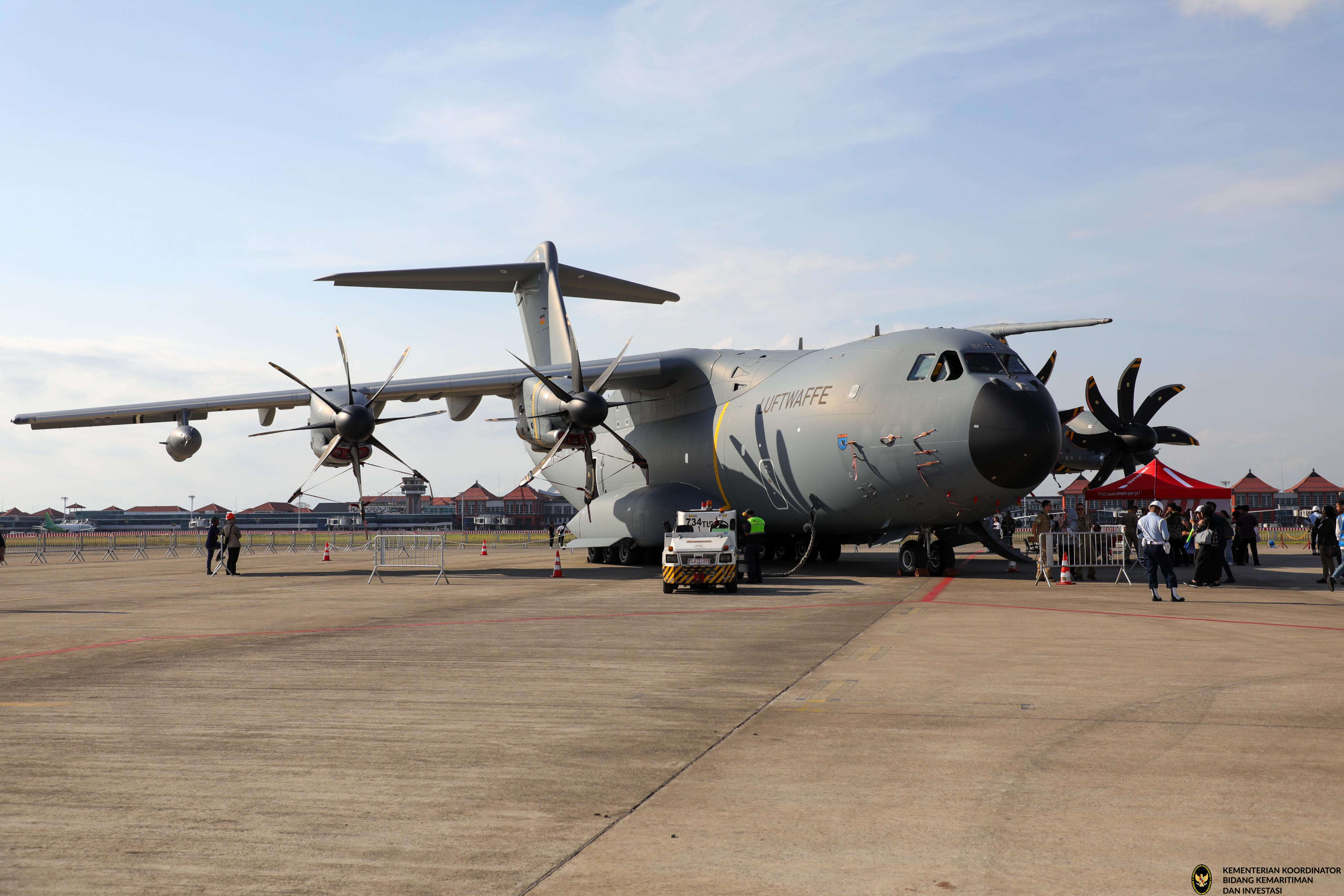 Arrival of German Military Aircraft Airbus A400M at Bali International Airshow